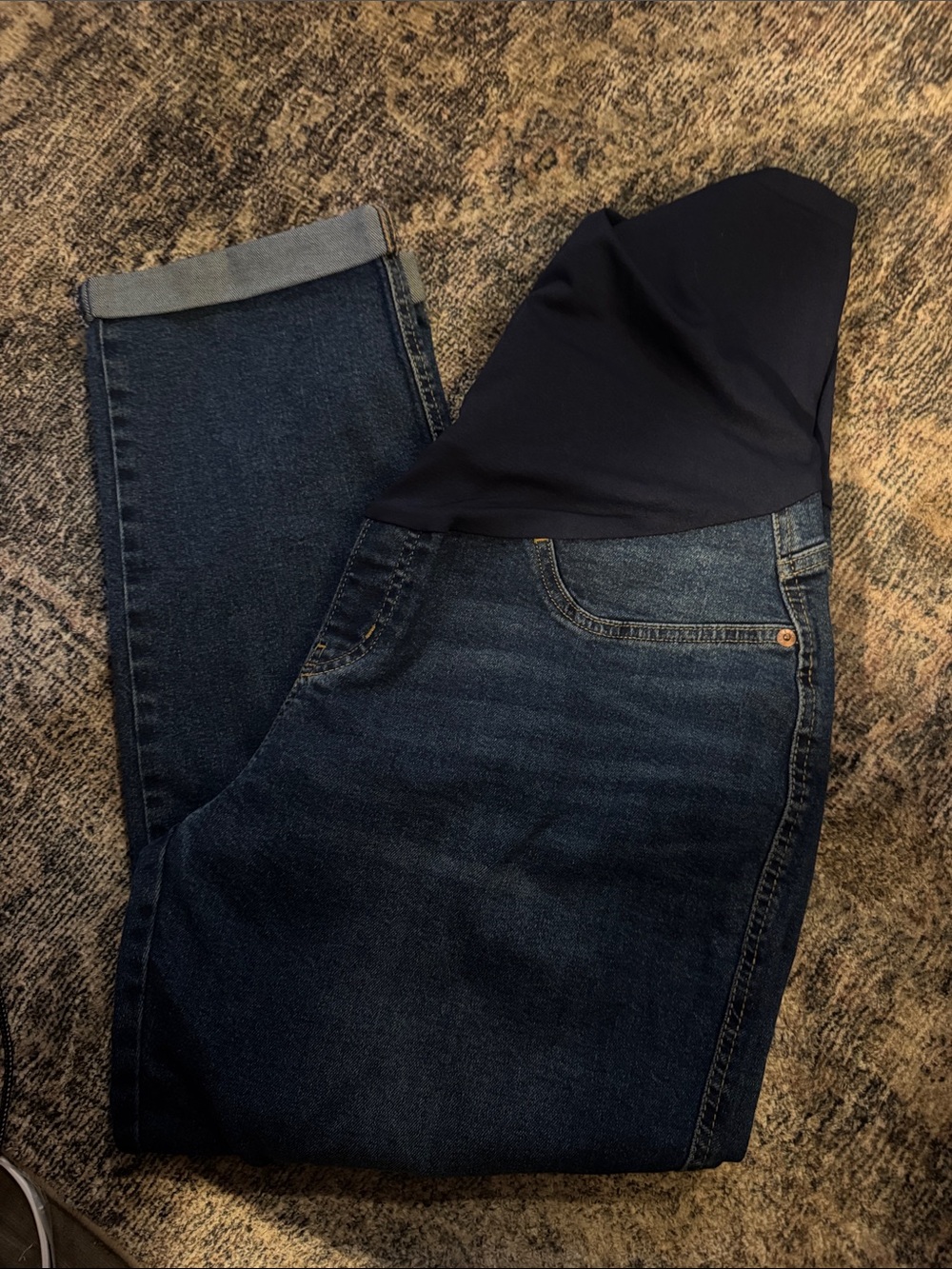 Signature by Levi Strauss Dark Blue Straight Jeans with Navy Knit Waistband